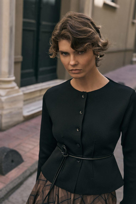 Mini Pensli Triko Ceket Siyah