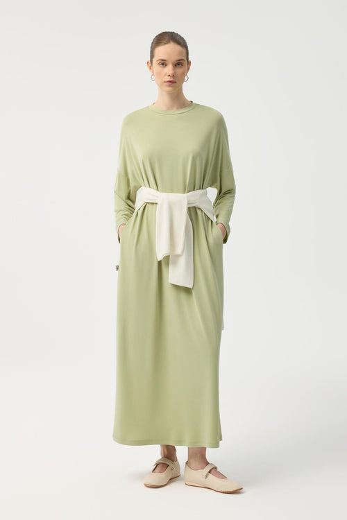 Modal Cupra Elbise Yeşil