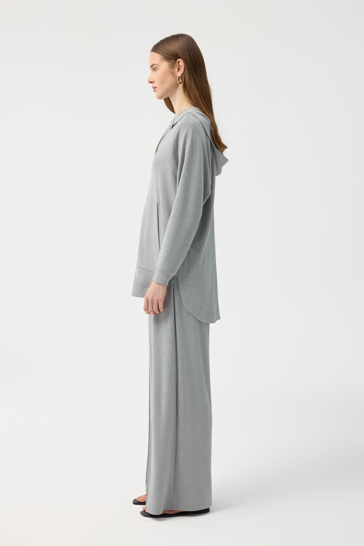 Modal Cupra Fermuarlı Hırka Takım Gri Melanj