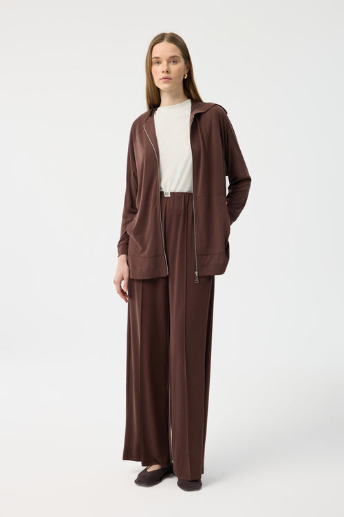 Modal Cupra Fermuarlı Hırka Takım Kahverengi