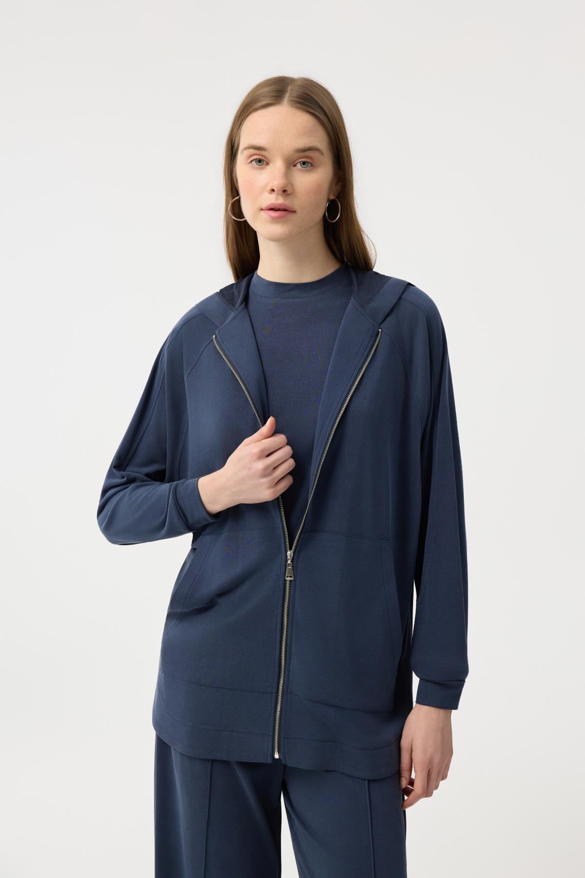 Modal Cupra Fermuarlı Hırka Takım Lacivert