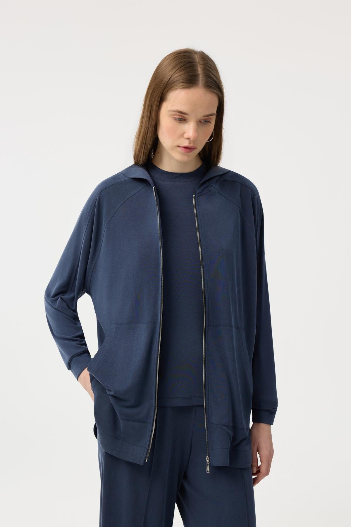 Modal Cupra Fermuarlı Hırka Takım Lacivert