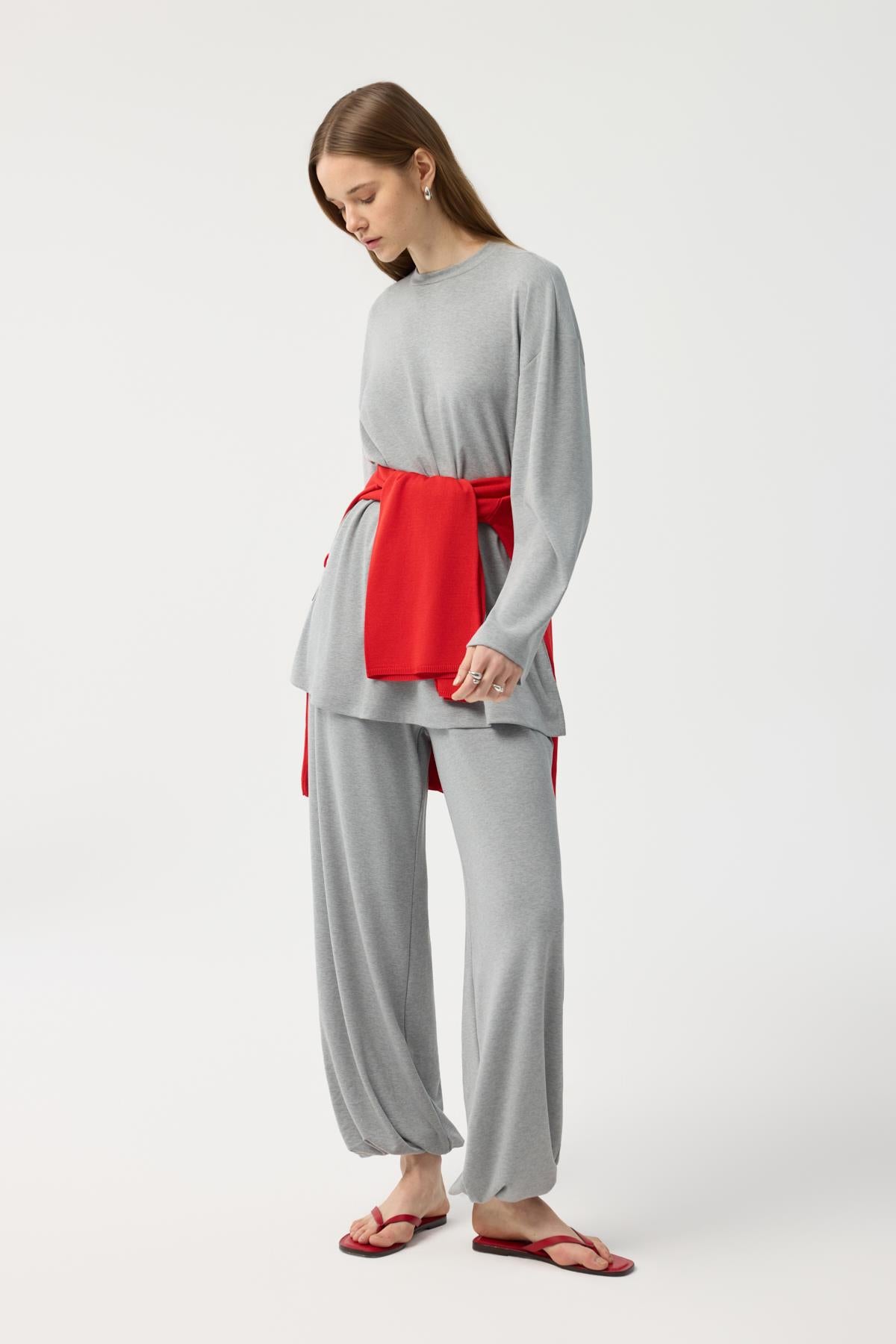 Modal Cupra Jogger Pantolon Takım Gri Melanj