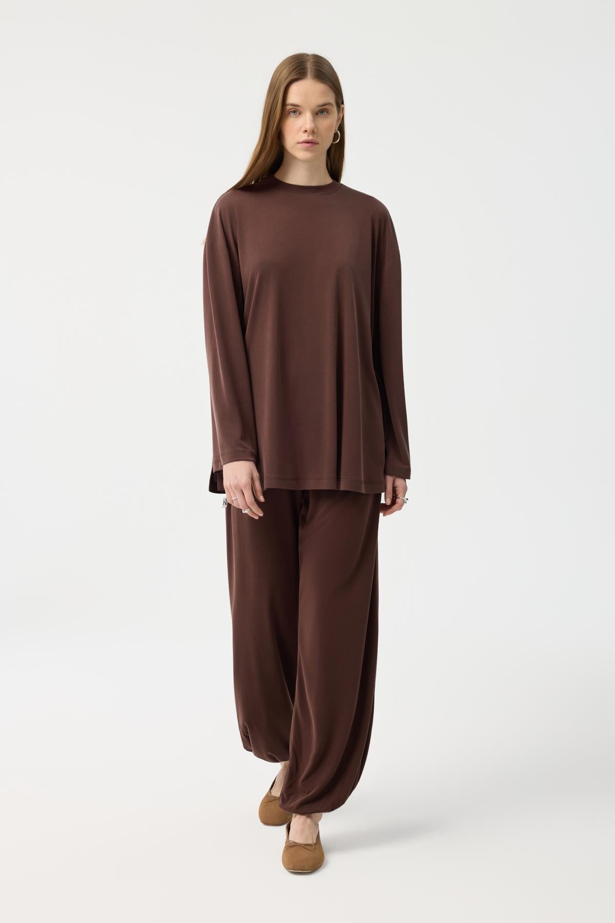 Modal Cupra Jogger Pantolon Takım Kahverengi