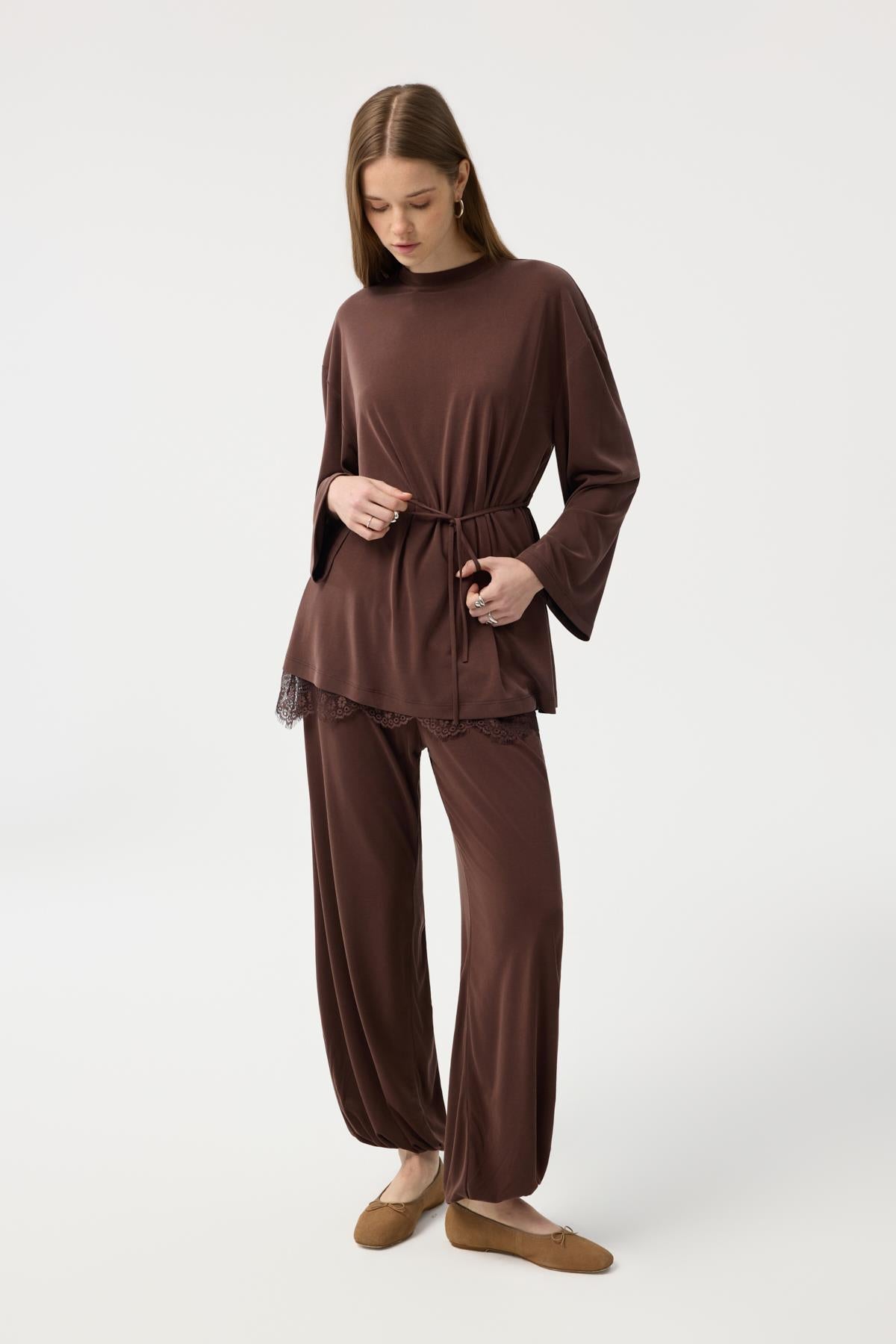 Modal Cupra Jogger Pantolon Takım Kahverengi