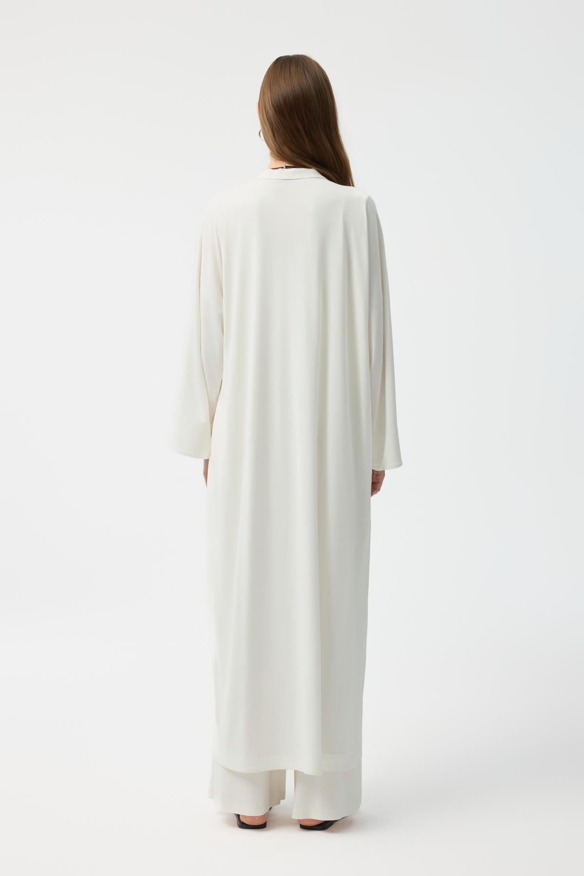 Modal Cupra Pantolon Bluz Abaya Takım Ekru