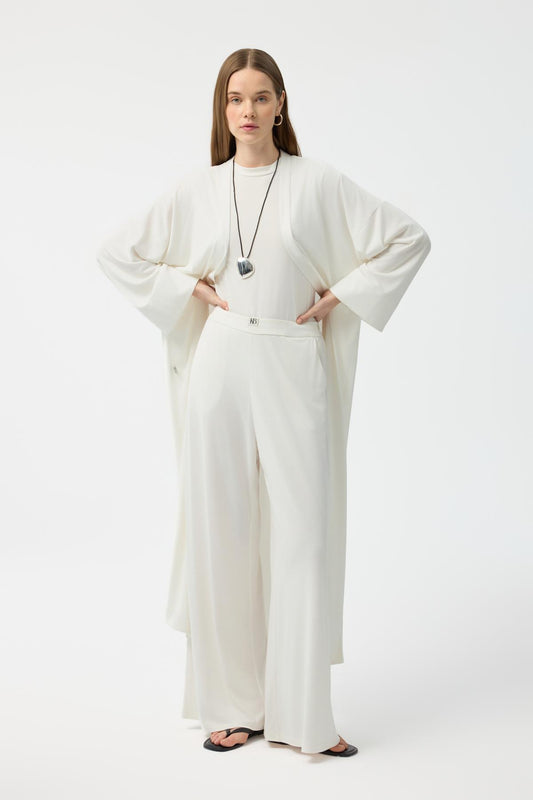 Modal Cupra Pantolon Bluz Abaya Takım Ekru