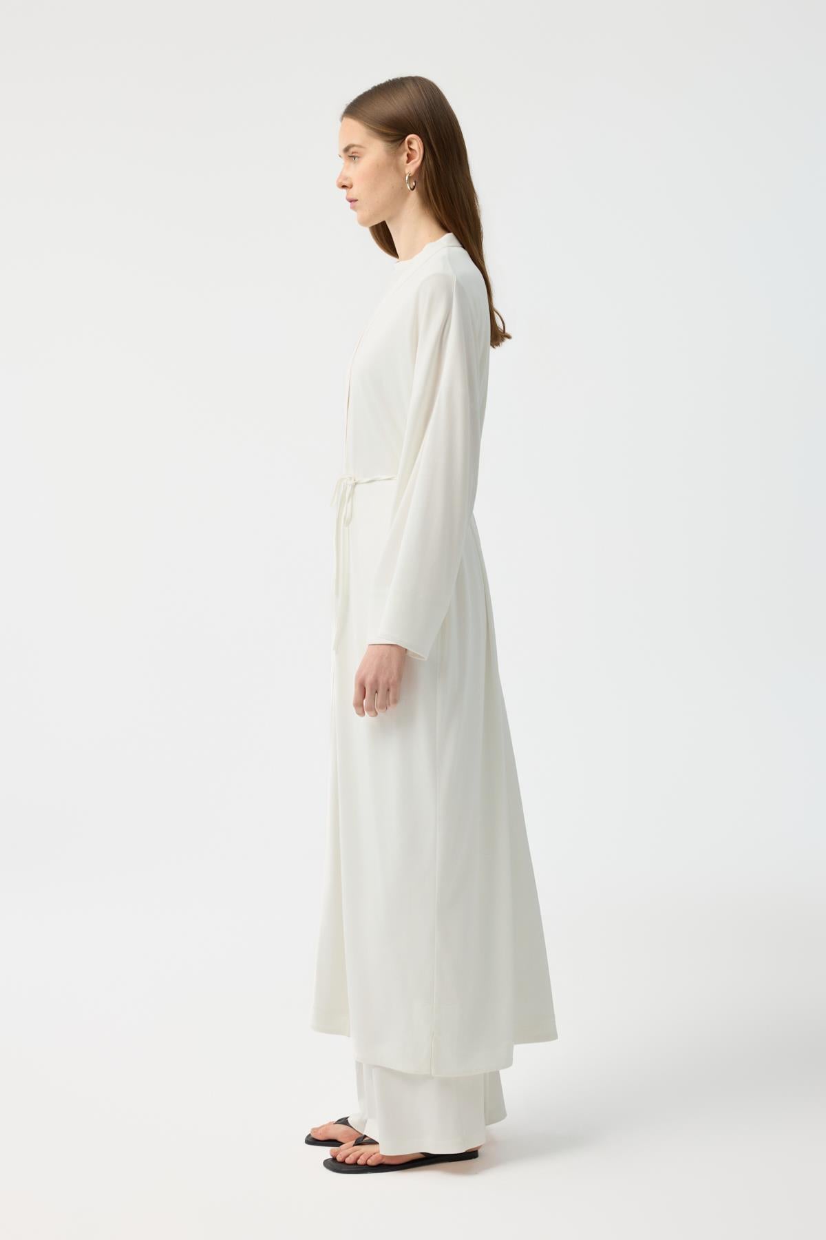 Modal Cupra Pantolon Bluz Abaya Takım Ekru