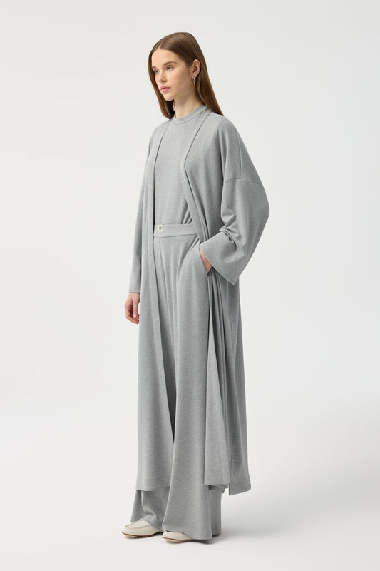 Modal Cupra Pantolon Bluz Abaya Takım Gri Melanj