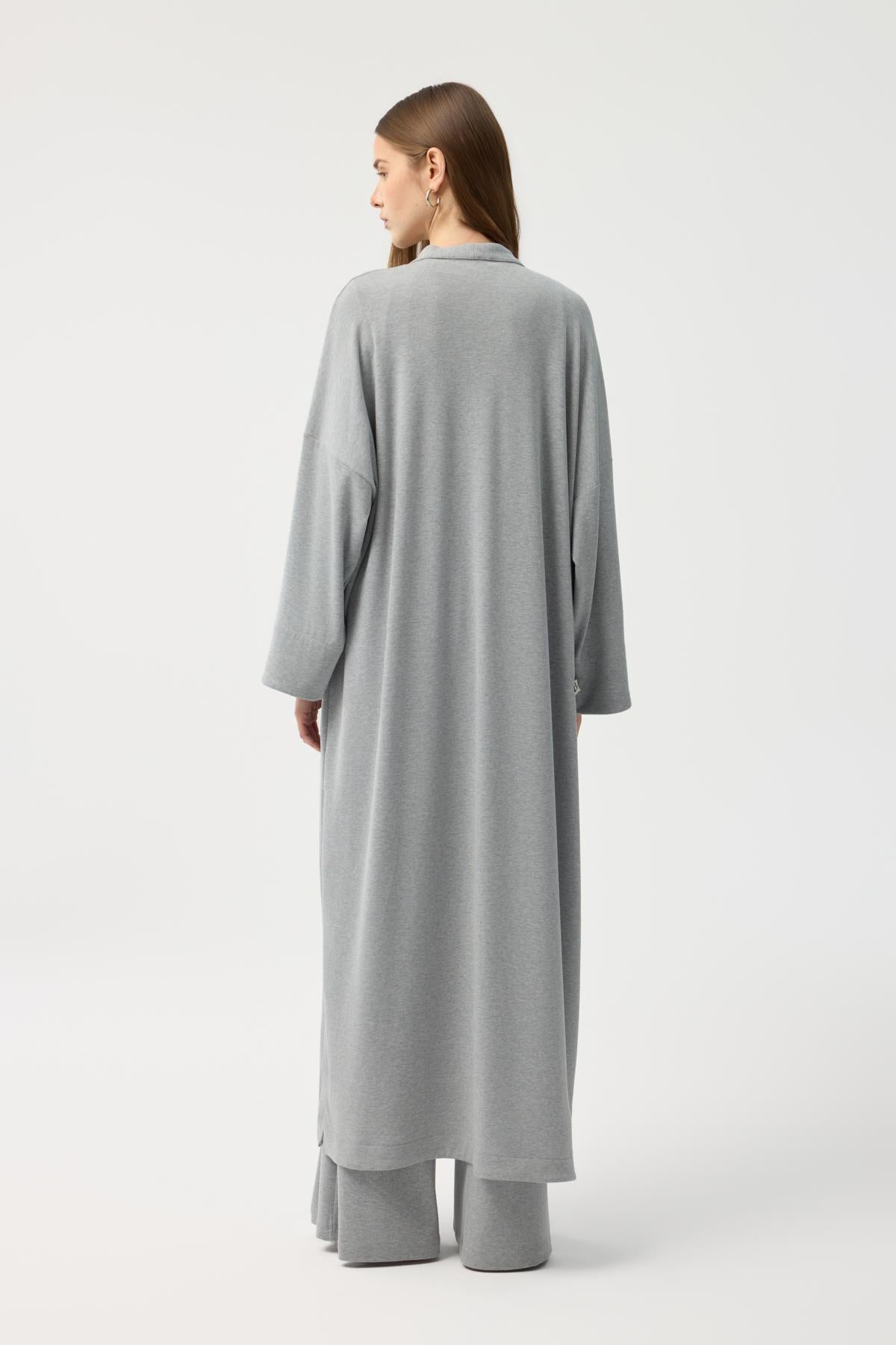 Modal Cupra Pantolon Bluz Abaya Takım Gri Melanj