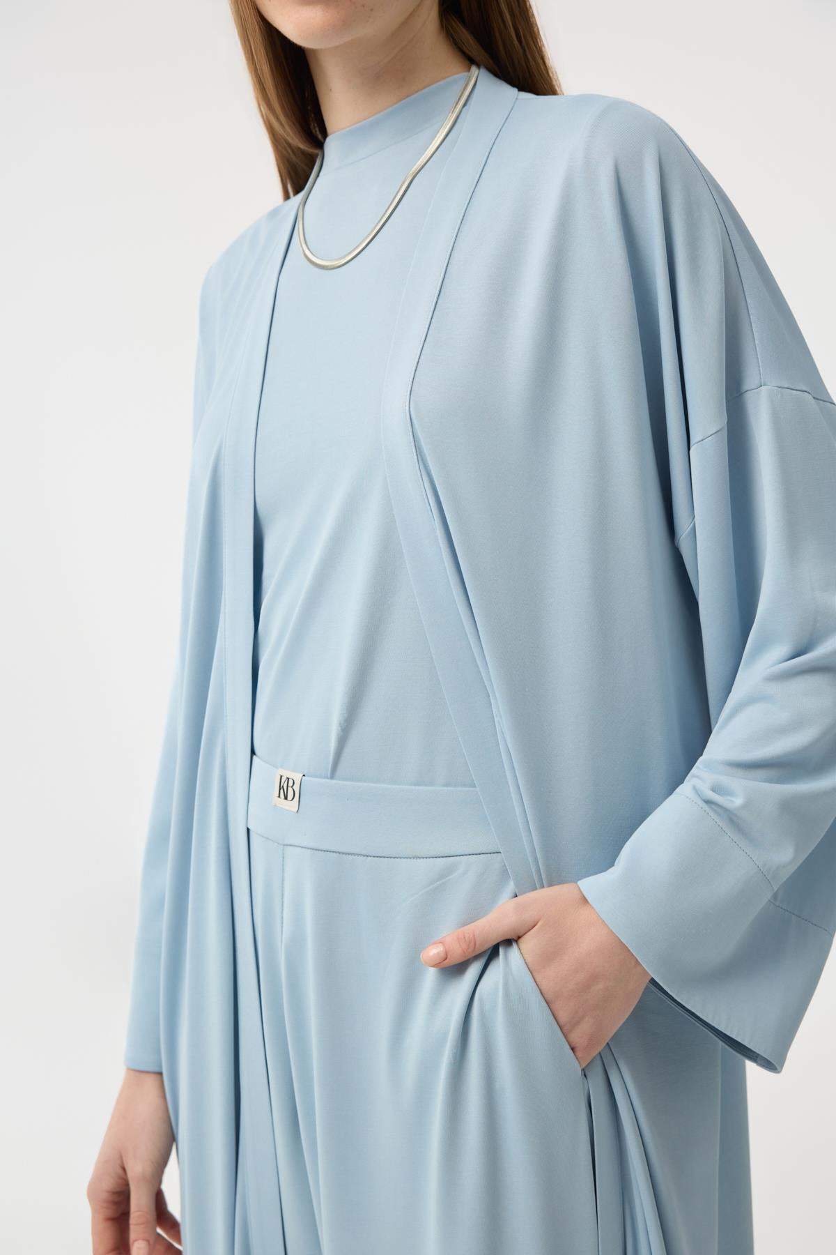 Modal Cupra Pantolon Bluz Abaya Takım Mavi