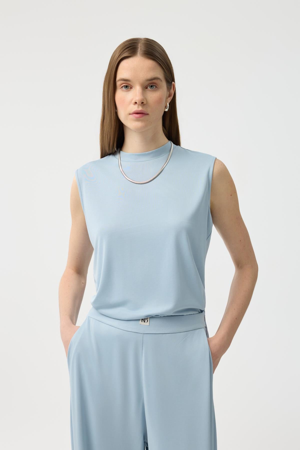 Modal Cupra Pantolon Bluz Abaya Takım Mavi