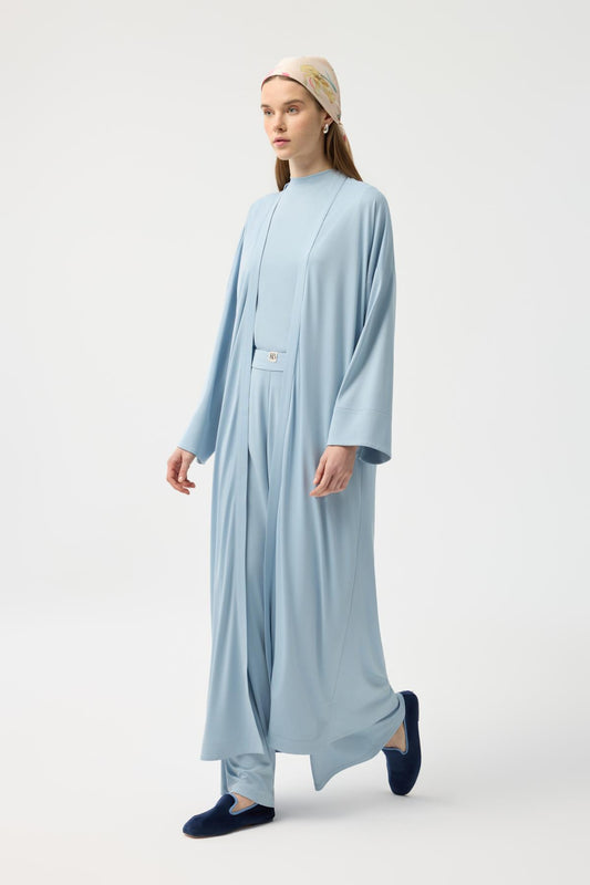 Modal Cupra Pantolon Bluz Abaya Takım Mavi