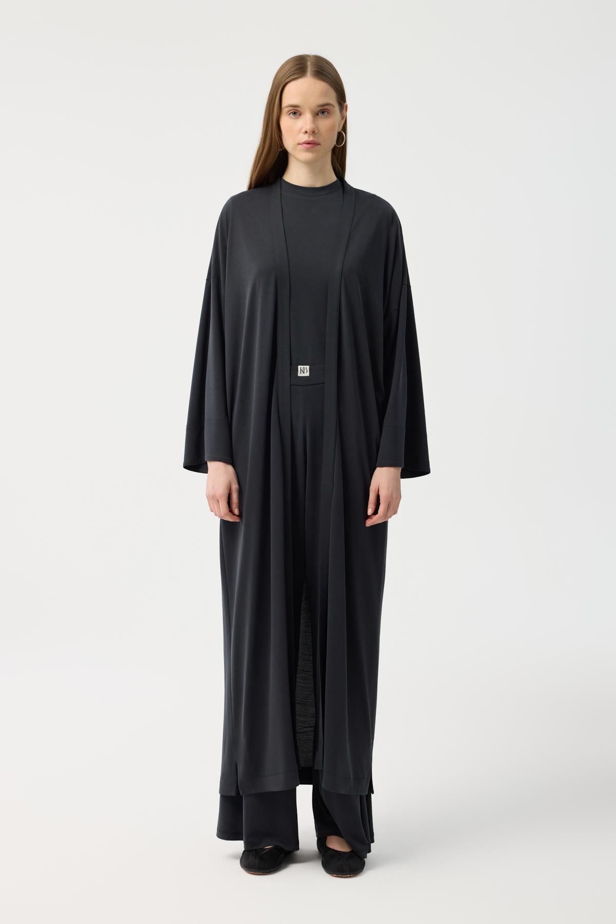 Modal Cupra Pantolon Bluz Abaya Takım Siyah