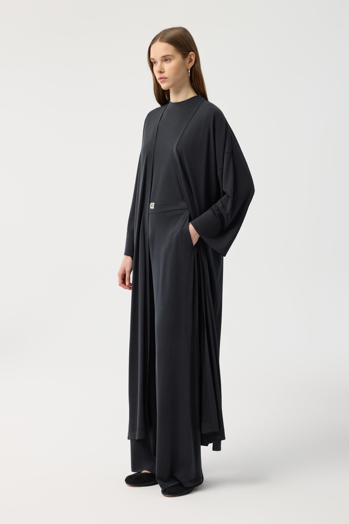 Modal Cupra Pantolon Bluz Abaya Takım Siyah