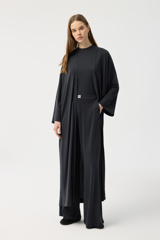 Modal Cupra Pantolon Bluz Abaya Takım Siyah