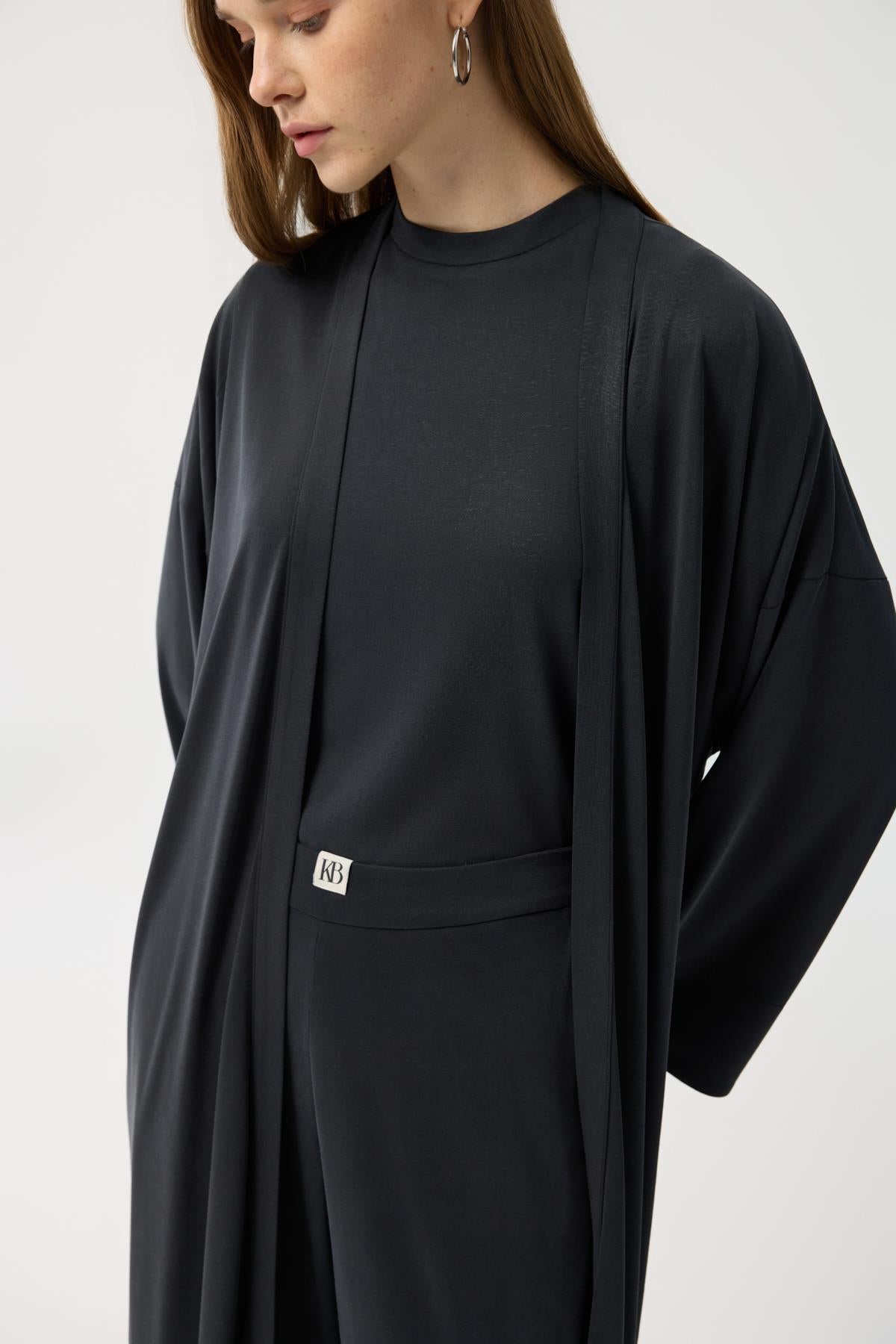 Modal Cupra Pantolon Bluz Abaya Takım Siyah