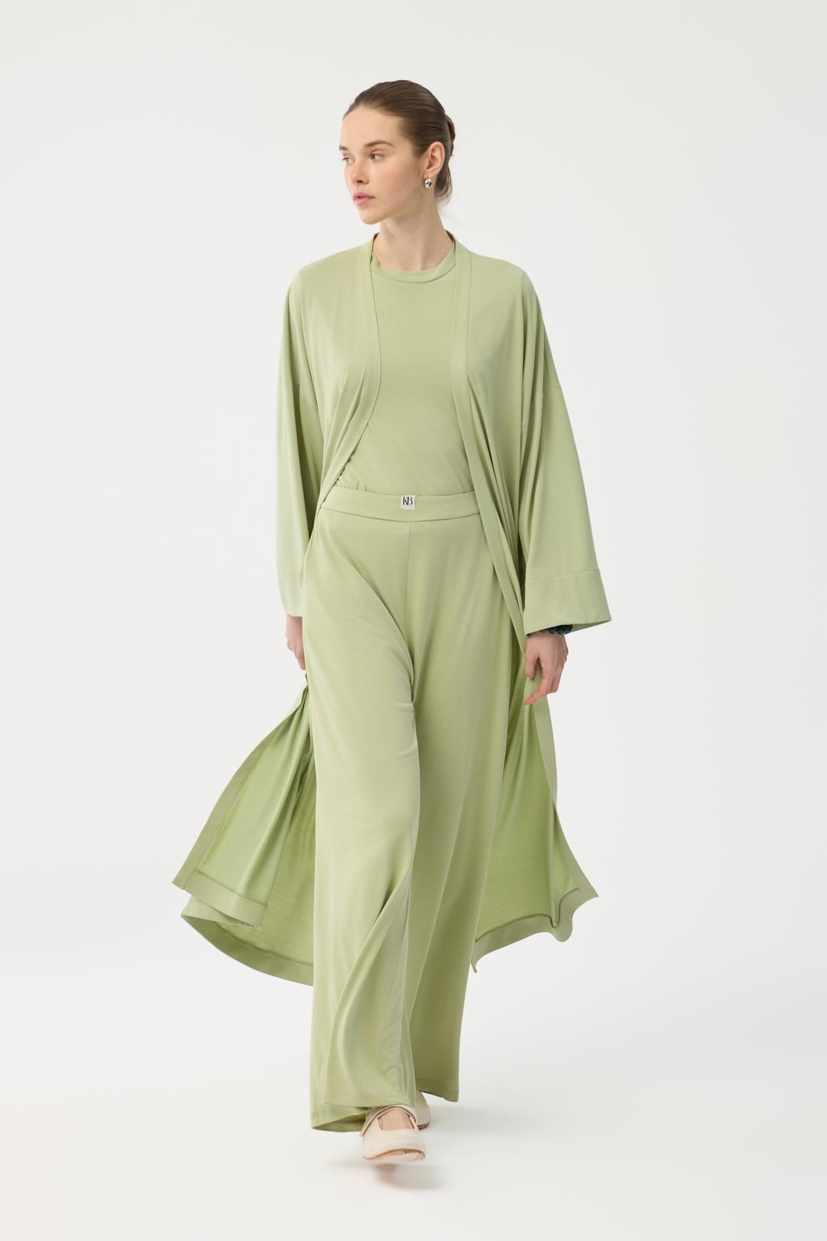 Modal Cupra Pantolon Bluz Abaya Takım Yeşil