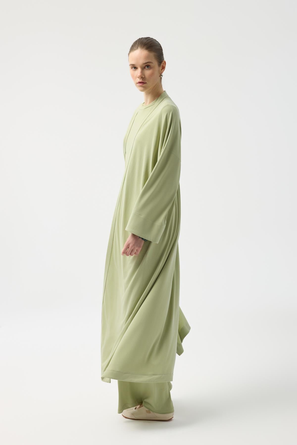 Modal Cupra Pantolon Bluz Abaya Takım Yeşil
