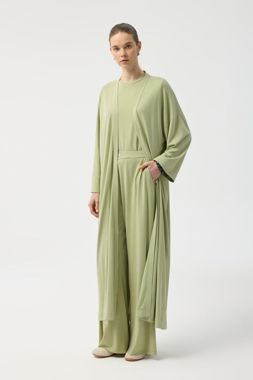 Modal Cupra Pantolon Bluz Abaya Takım Yeşil