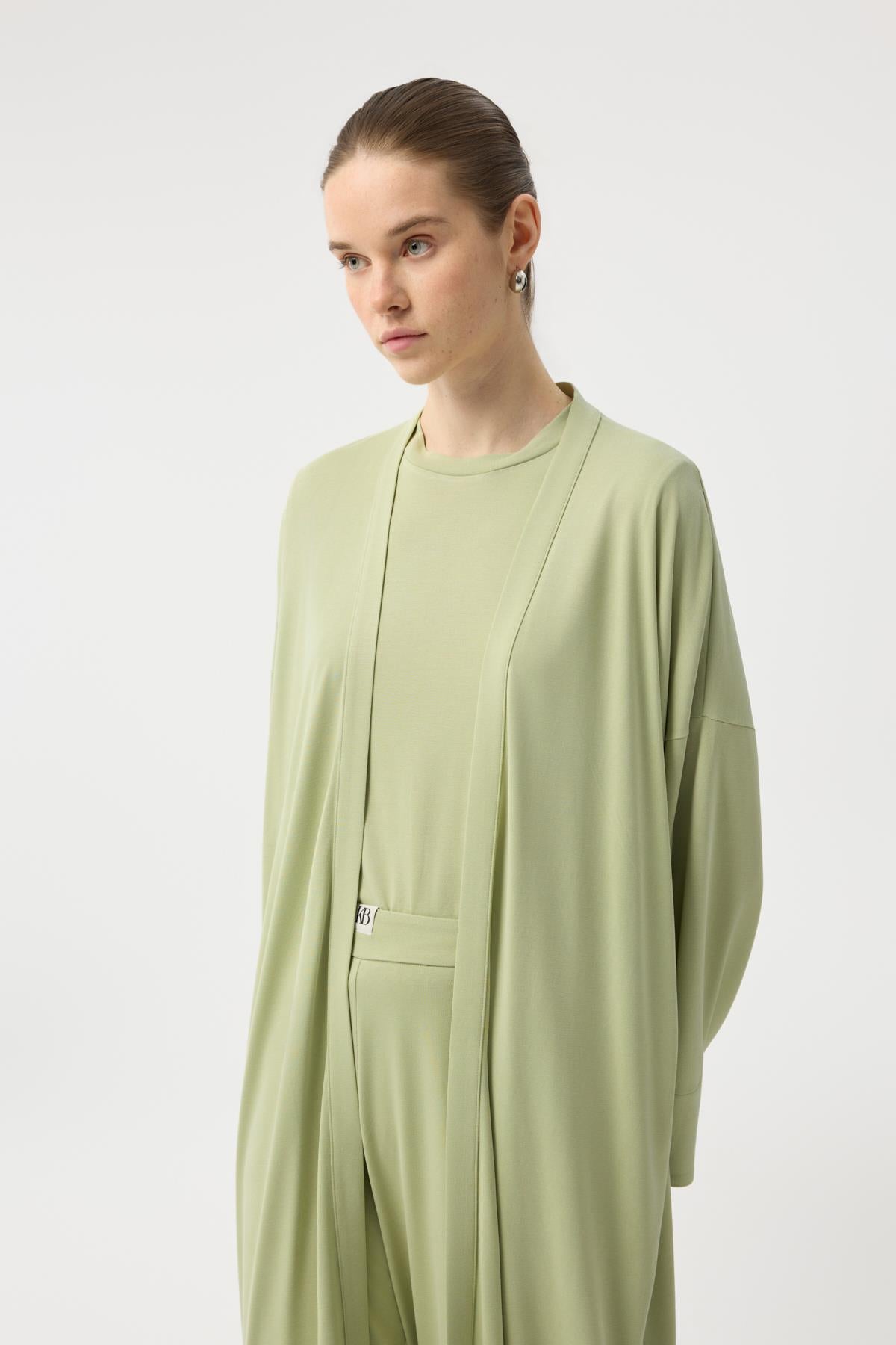 Modal Cupra Pantolon Bluz Abaya Takım Yeşil