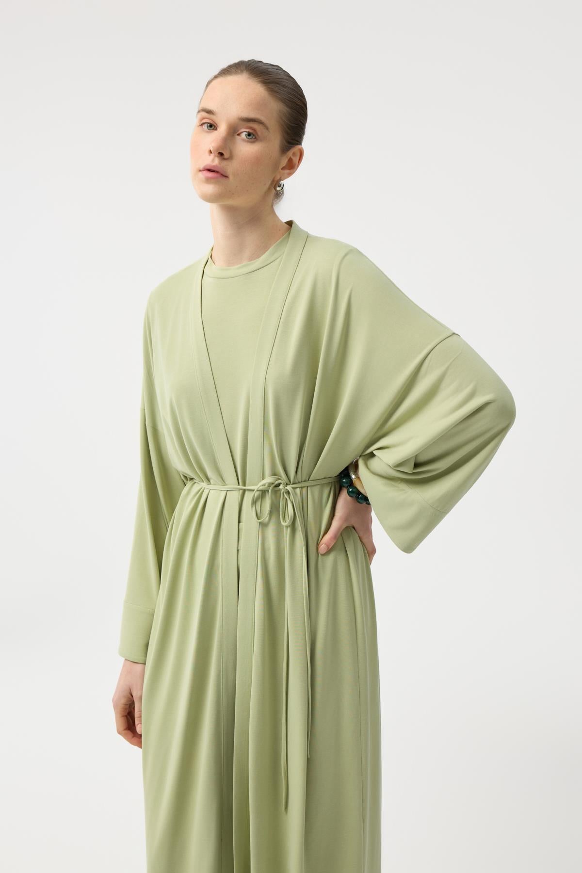 Modal Cupra Pantolon Bluz Abaya Takım Yeşil