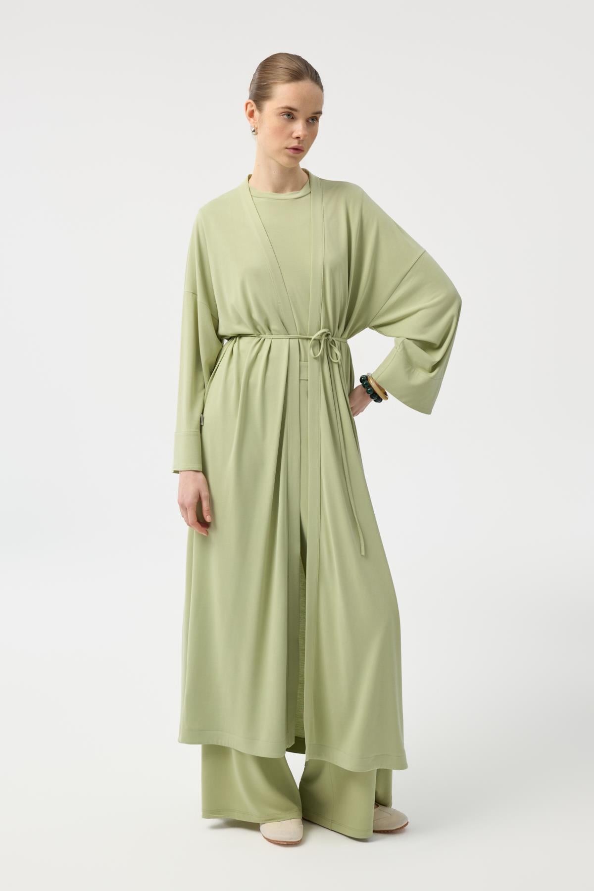 Modal Cupra Pantolon Bluz Abaya Takım Yeşil