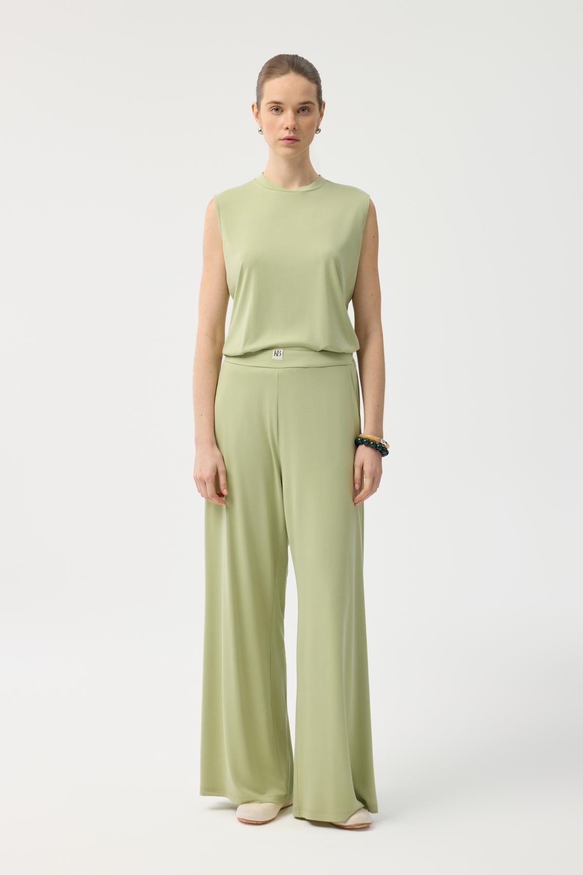 Modal Cupra Pantolon Bluz Abaya Takım Yeşil