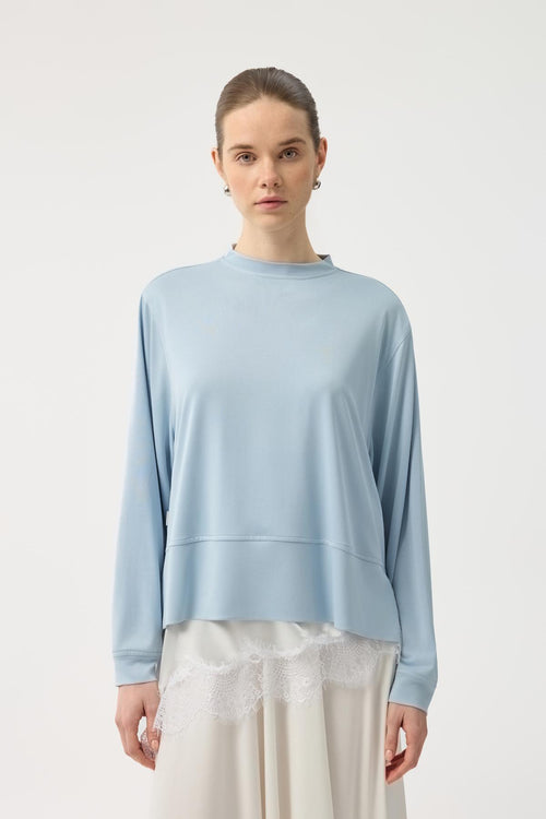 Modal Cupra Yırtmaçlı Kısa Sweatshirt Açık  Mavi