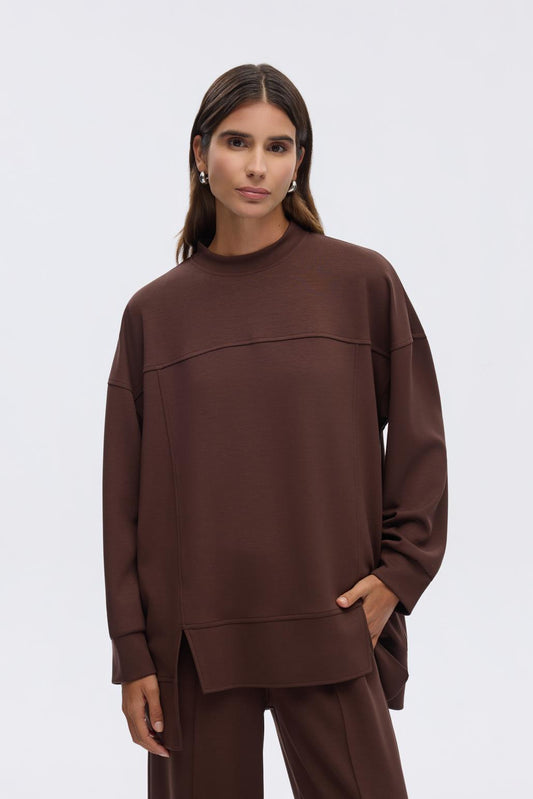Modal Örme Asimetrik Kesim Sweatshirt Kahve