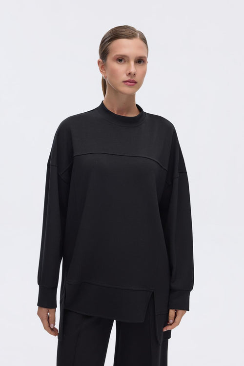 Modal Örme Asimetrik Kesim Sweatshirt Siyah