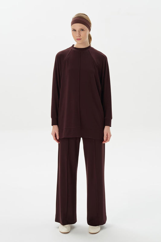 Modal Örme Çima Dikişli Sweatshirt Kahve