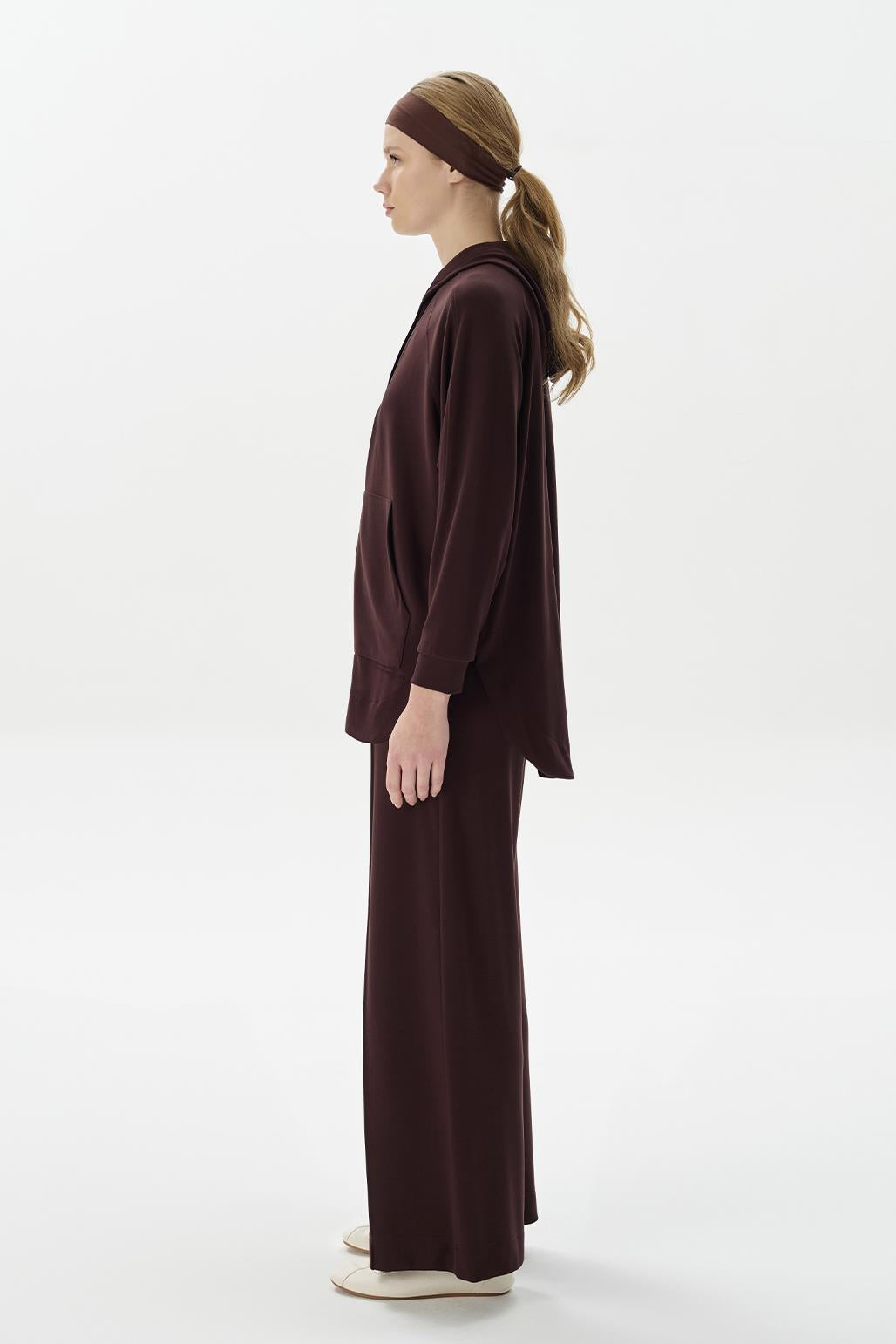 Modal Örme Kapüşonlu Oversize Hırka Kahve