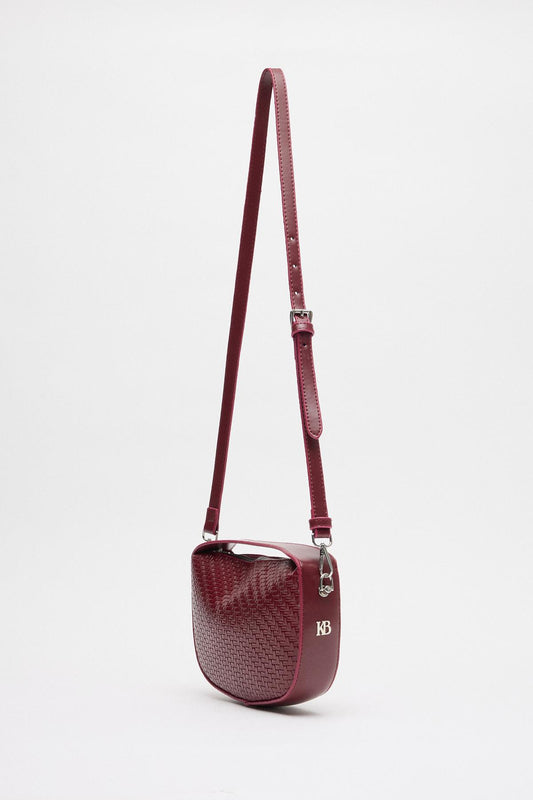 Örgü Detaylı Deri Baget Çanta Bordo