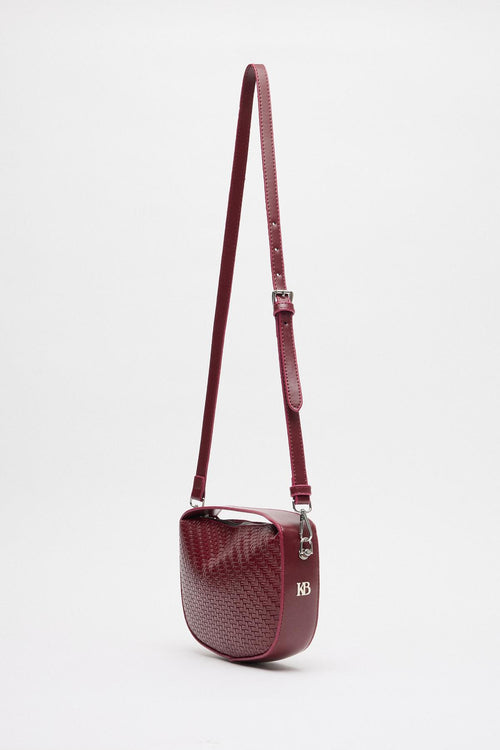 Örgü Detaylı Deri Baget Çanta Bordo