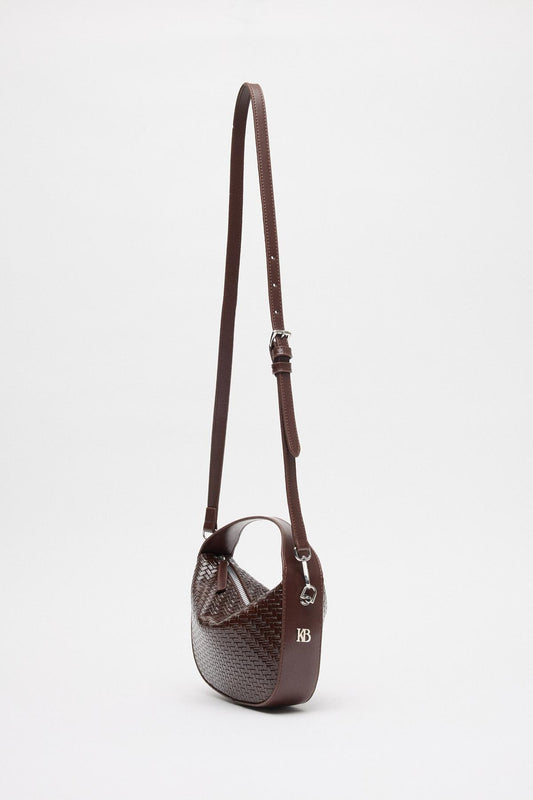 Örgü Detaylı Deri Baget Çanta Kahverengi