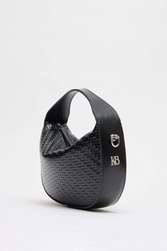 Örgü Detaylı Deri Baget Çanta Siyah