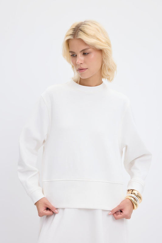 Oversize Yandan Yırtmaçlı Kısa Sweatshirt Ekru