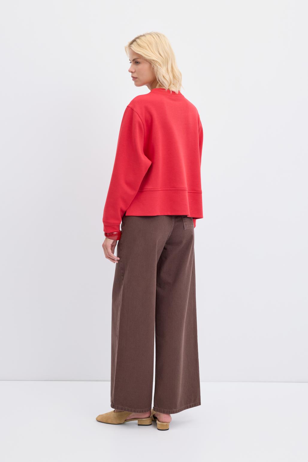 Oversize Yandan Yırtmaçlı Kısa Sweatshirt Kırmızı