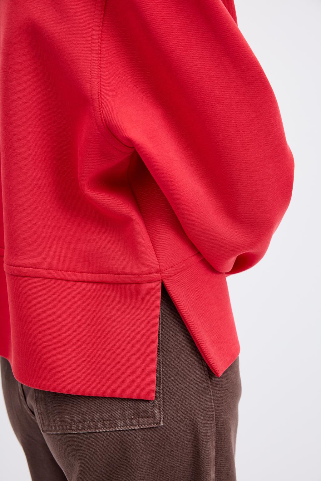 Oversize Yandan Yırtmaçlı Kısa Sweatshirt Kırmızı