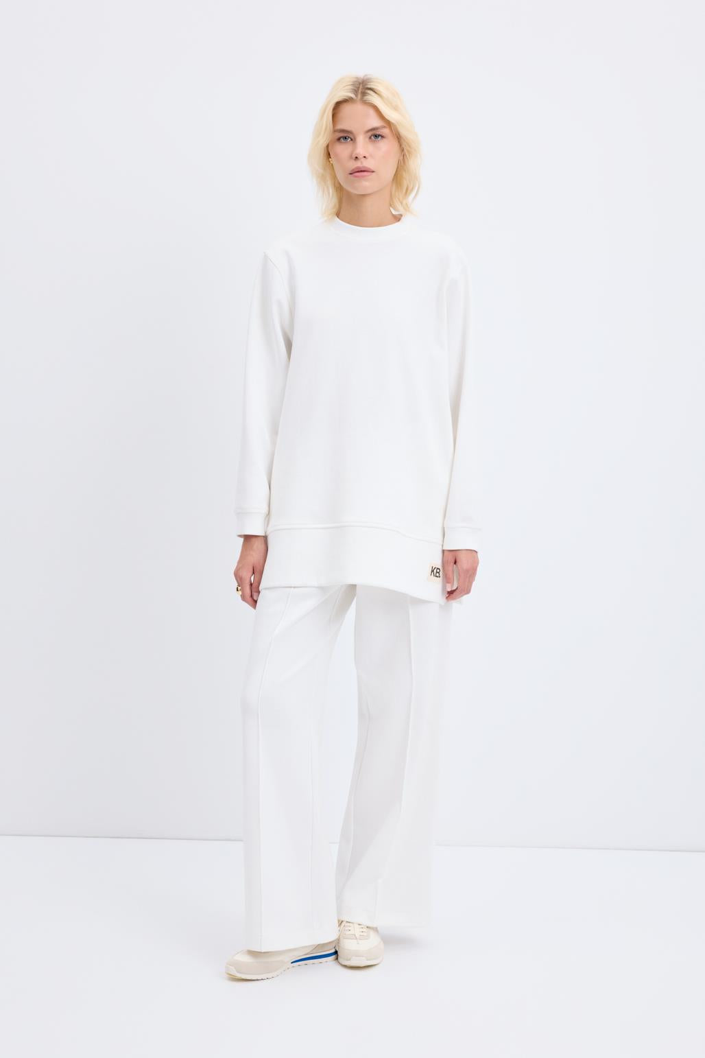 Oversize Yandan Yırtmaçlı Sweatshirt Ekru