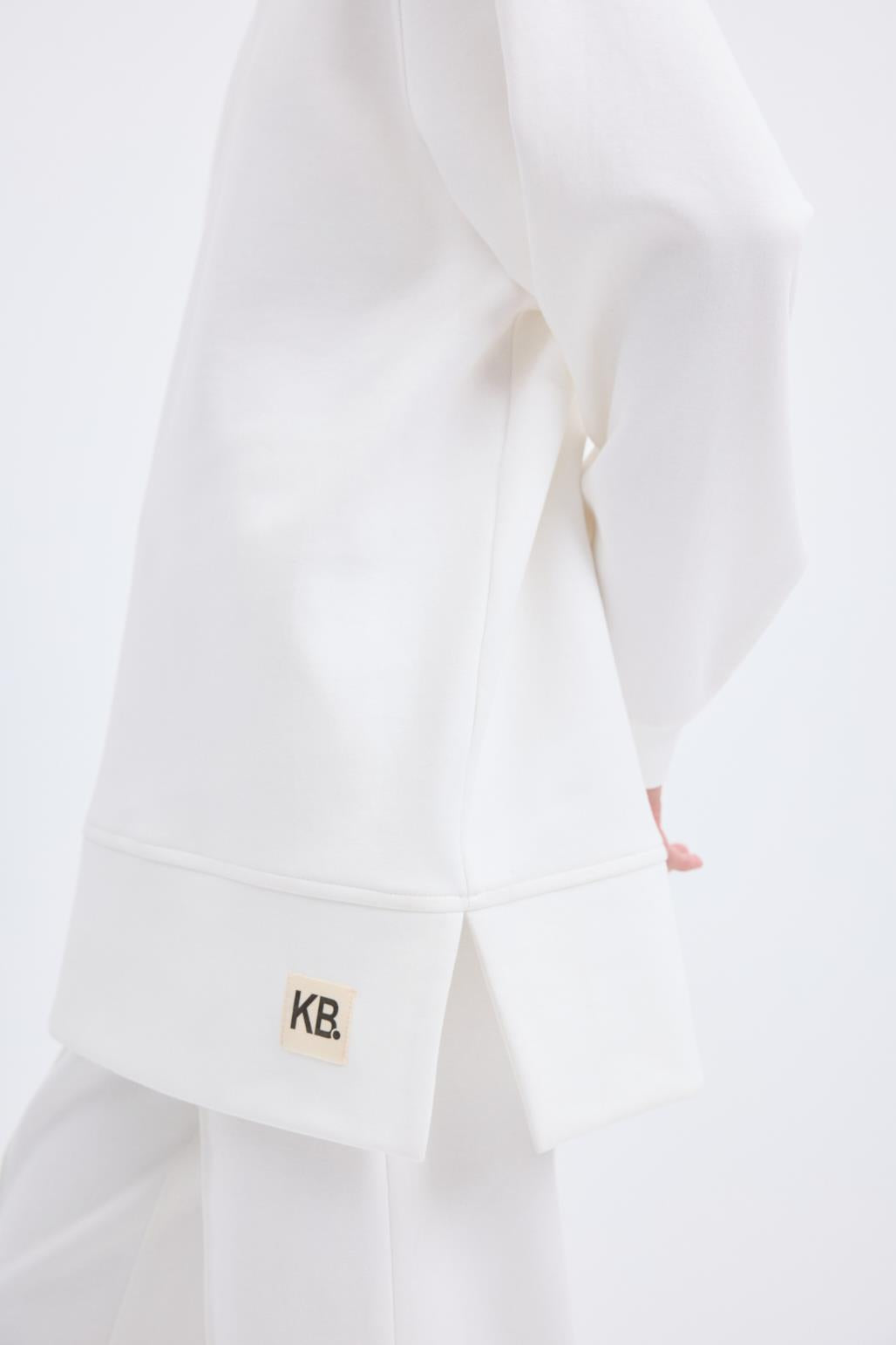 Oversize Yandan Yırtmaçlı Sweatshirt Ekru