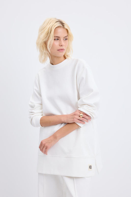 Oversize Yandan Yırtmaçlı Sweatshirt Ekru