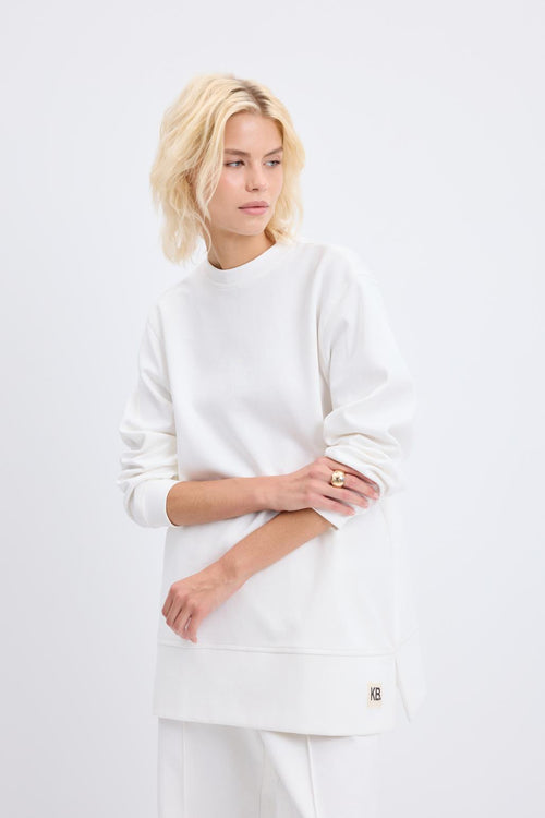 Oversize Yandan Yırtmaçlı Sweatshirt Ekru