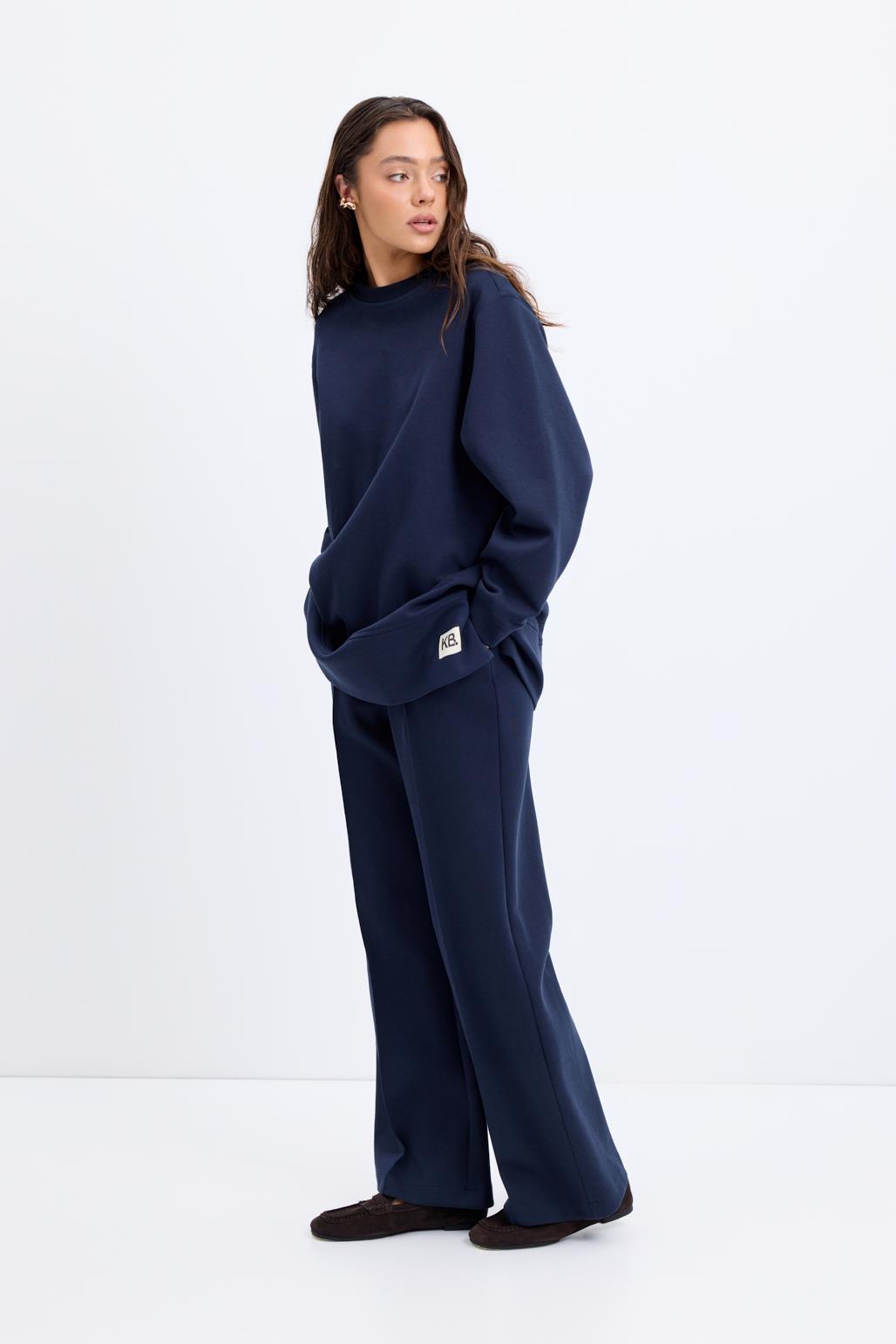 Oversize Yandan Yırtmaçlı Sweatshirt Lacivert