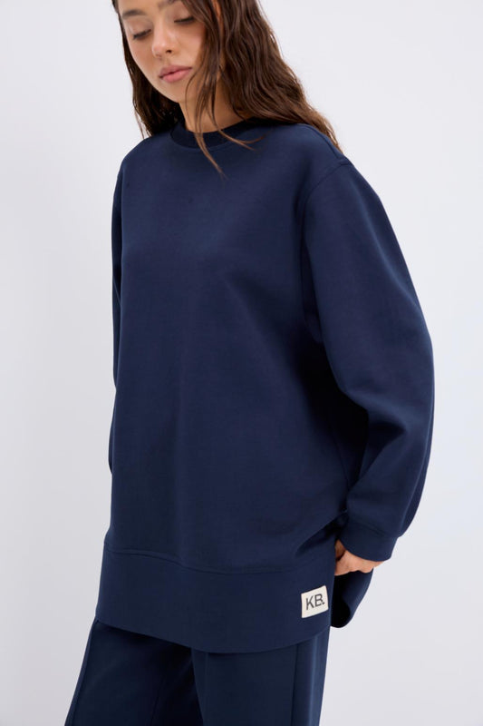 Oversize Yandan Yırtmaçlı Sweatshirt Lacivert
