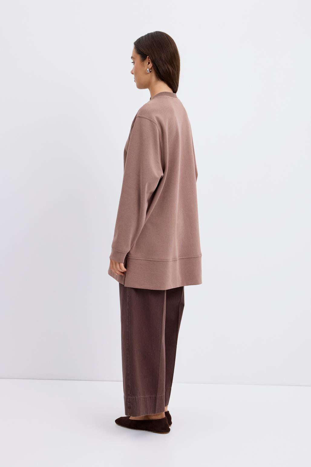 Oversize Yandan Yırtmaçlı Sweatshirt Tozlu Kahve