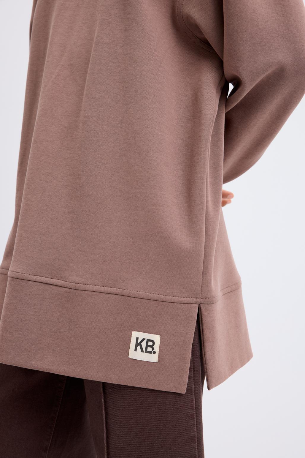 Oversize Yandan Yırtmaçlı Sweatshirt Tozlu Kahve