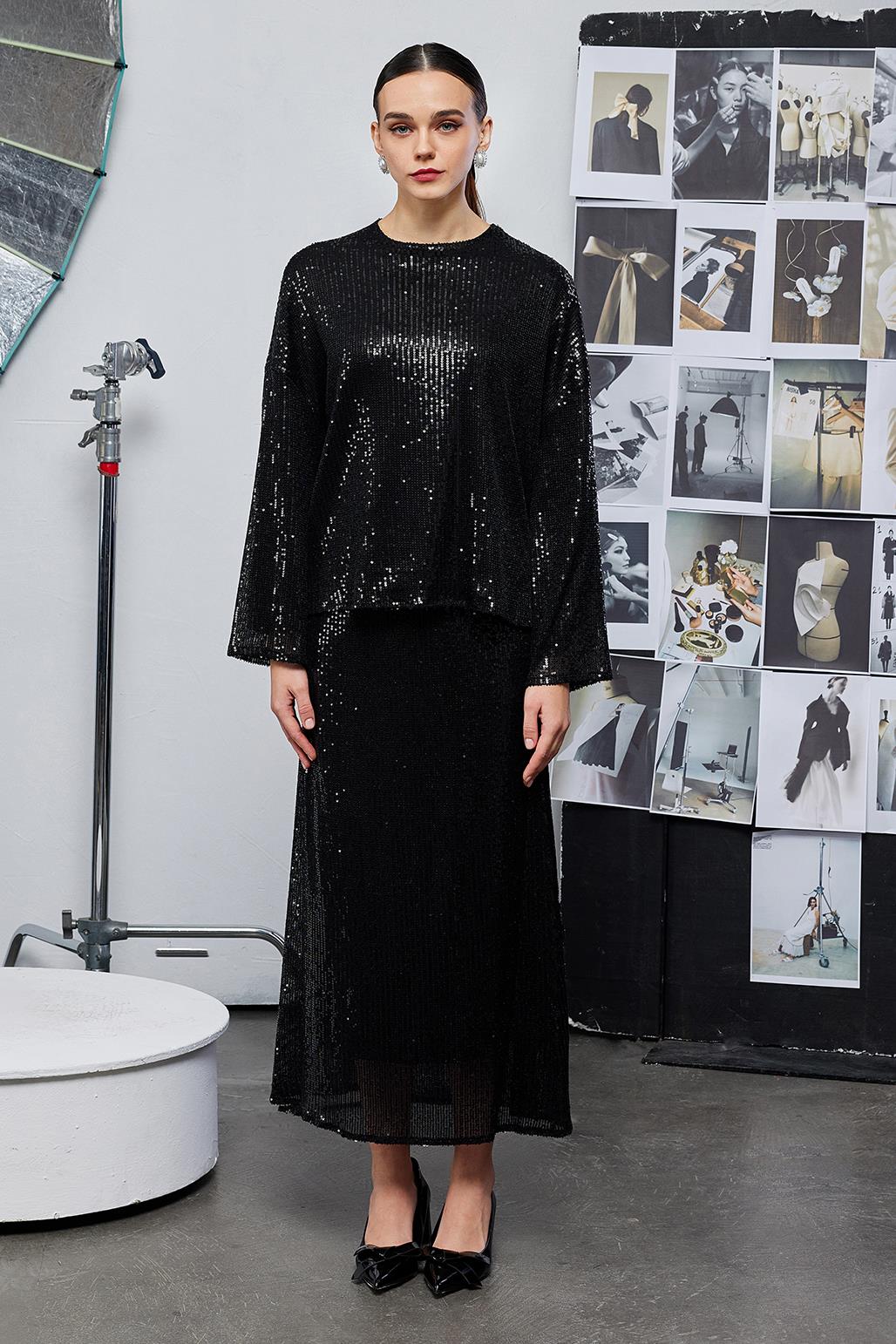 Payet İşlemeli Galia Tunik Siyah