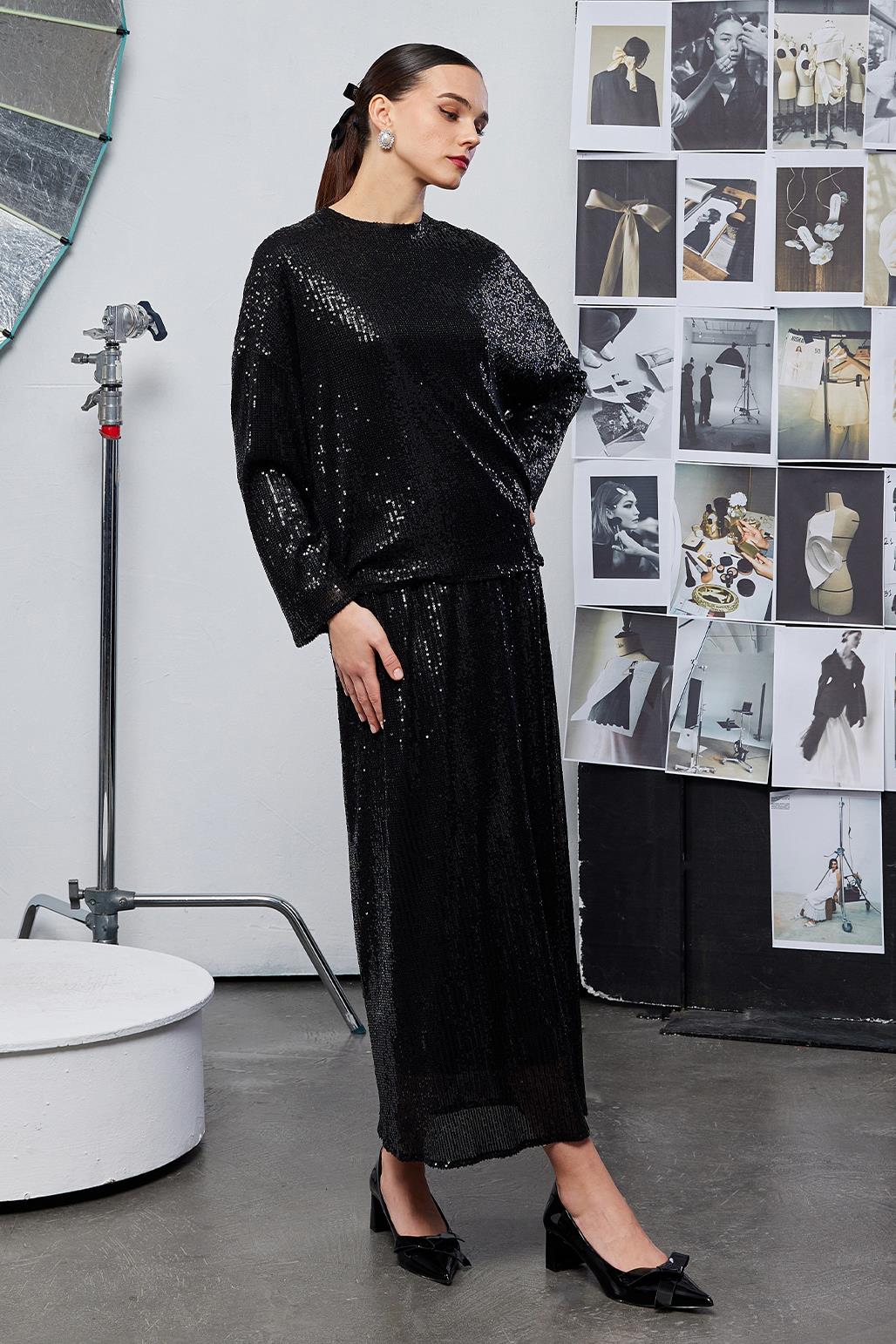 Payet İşlemeli Galia Tunik Siyah